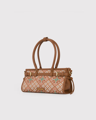 Architectural-Inspired Silk Brocade & Leather Baguette Bag