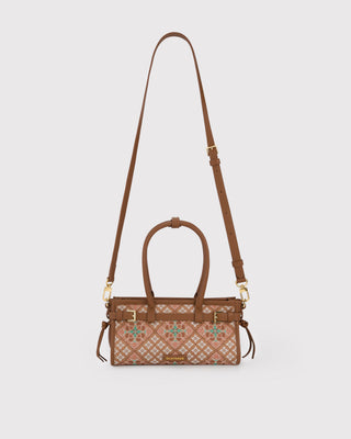 Architectural-Inspired Silk Brocade & Leather Baguette Bag