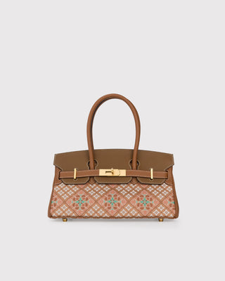 Silk Brocade Structured Top Handle Handbag-Architectural Brocade