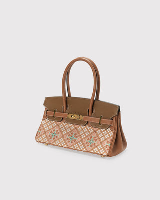 Silk Brocade Structured Top Handle Handbag-Architectural Brocade