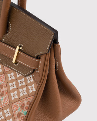 Silk Brocade Structured Top Handle Handbag-Architectural Brocade