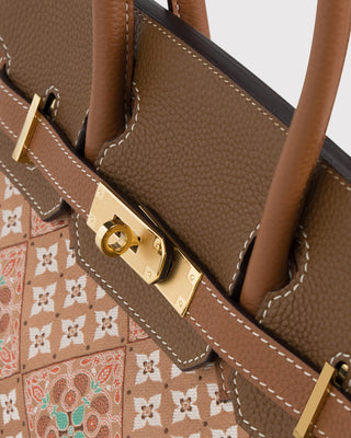 Silk Brocade Structured Top Handle Handbag-Architectural Brocade
