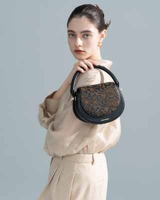 Black Embroidered Leather Bag