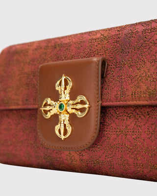 Brown Window-Grille Brocade Crossbody Square Bag