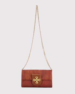 Brown Window-Grille Brocade Crossbody Square Bag