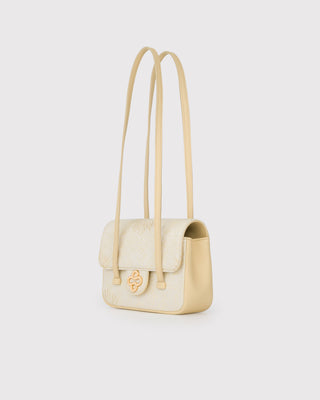 Yellow Fireworks Brocade Handbag with Long Strap