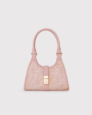 Pink Firework Silk Brocade Leather Handbag
