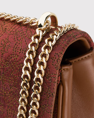 Brown Window Lattice Brocade Leather Bag