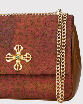 Brown Window Lattice Brocade Leather Bag