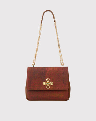 Brown Window Lattice Brocade Leather Bag