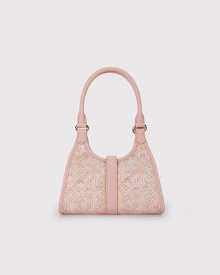 Pink Firework Silk Brocade Leather Handbag