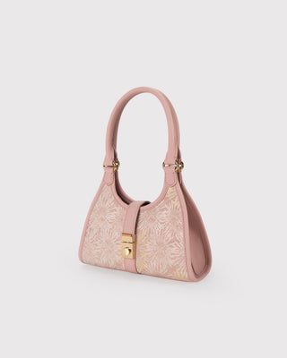 Pink Firework Silk Brocade Leather Handbag