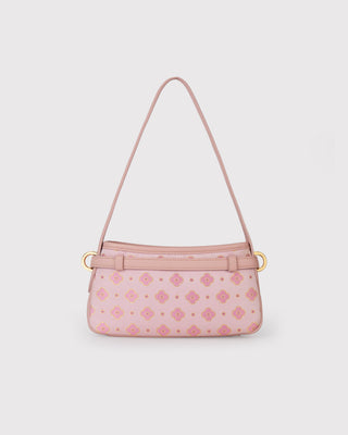Pink Persimmon Motif Silk Brocade Leather Hobo Bag