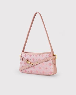 Pink Persimmon Motif Silk Brocade Leather Hobo Bag