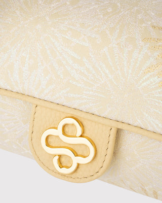 Yellow Fireworks Motif Silk Brocade Leather Cylinder Bag