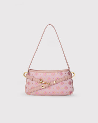 Pink Persimmon Motif Silk Brocade Leather Hobo Bag