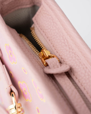 Pink Persimmon Motif Silk Brocade Leather Hobo Bag