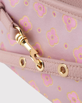 Pink Persimmon Motif Silk Brocade Leather Hobo Bag