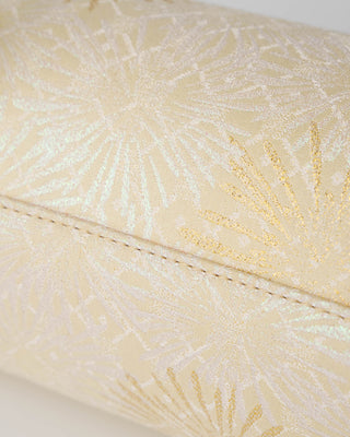 Yellow Fireworks Motif Silk Brocade Leather Cylinder Bag