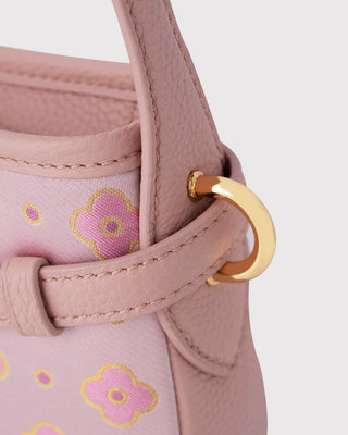 Pink Persimmon Motif Silk Brocade Leather Hobo Bag