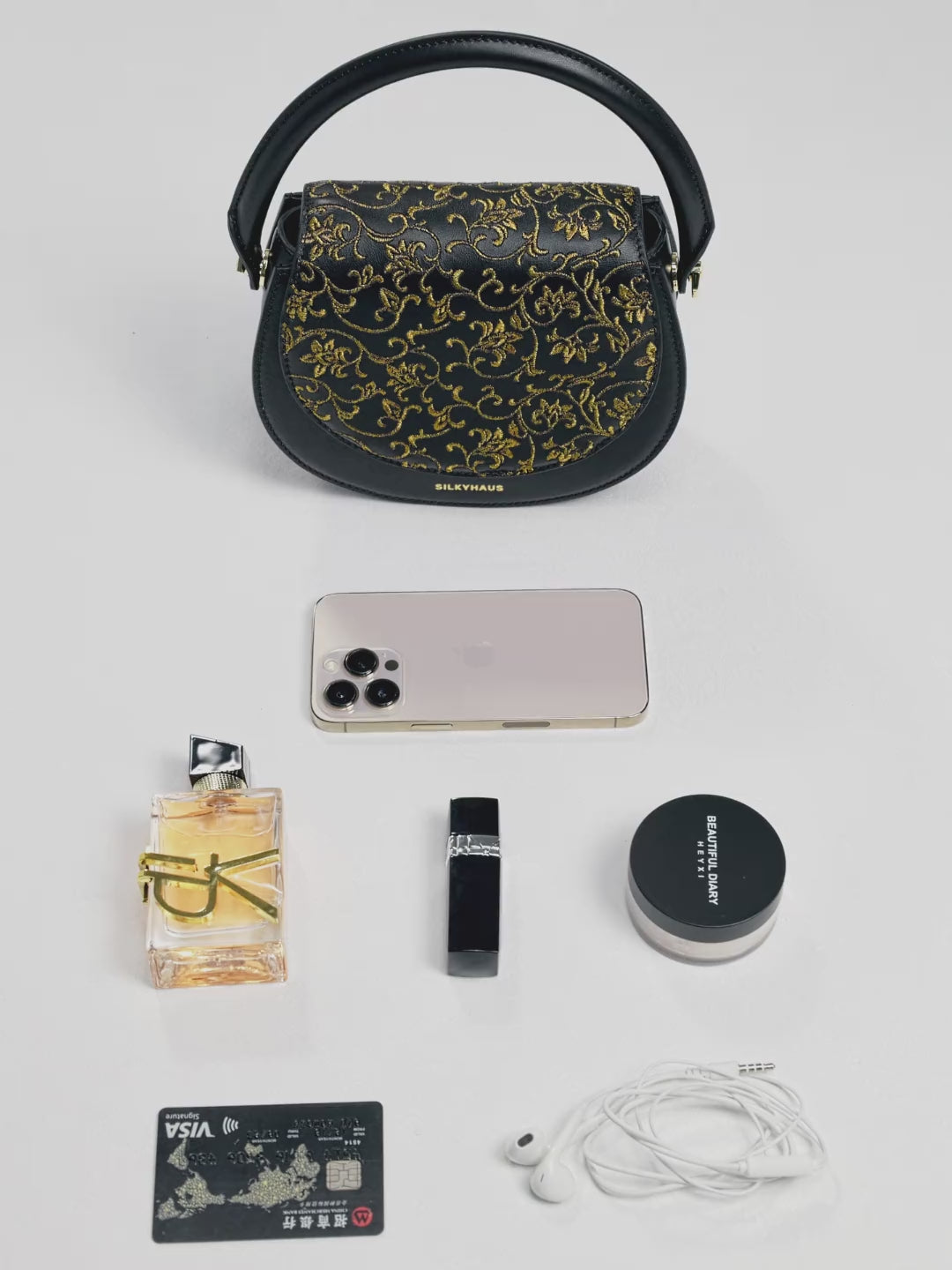black silk embroidered handbag capacity demo for everyday essentials women's top handle bagbag