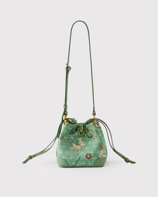 Green nine-colored deer brocade crossbody bag with long strap