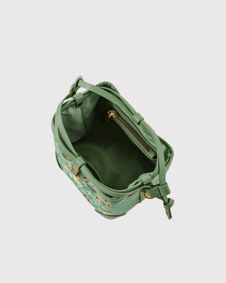 Top view of green nine-colored deer brocade leather bag